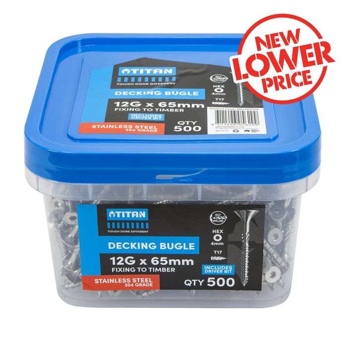Titan 12G x 65mm Decking Bugle 304 Stainless Steel - Pack of 500
