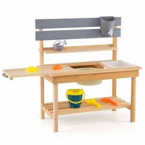 Costway Outdoor Kid Mud Kitchen Wood Playset Extended Tabletop Sink