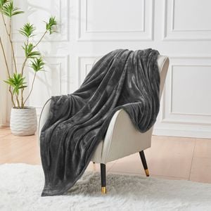 LINENOVA Flannel Fleece Blanket Cozy Soft Throw Blanket-Charcoal