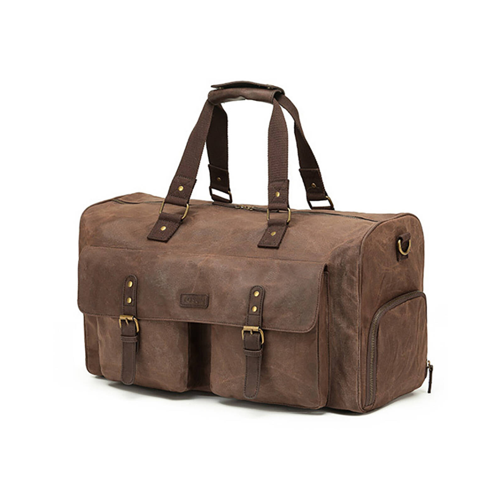 Tosca Waxed Canvas Duffle Weekender/Overnight Bag w/ Buckle 65x25x27cm Brown thumbnail 2