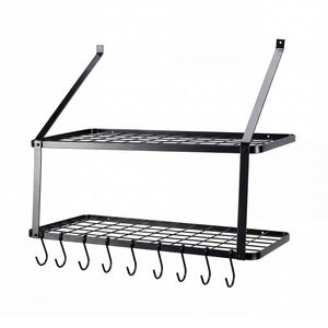 Toque Metal Pot Pan Rack Hanging Kitchen Shelf Wall Mounted Organizer 10 Hooks