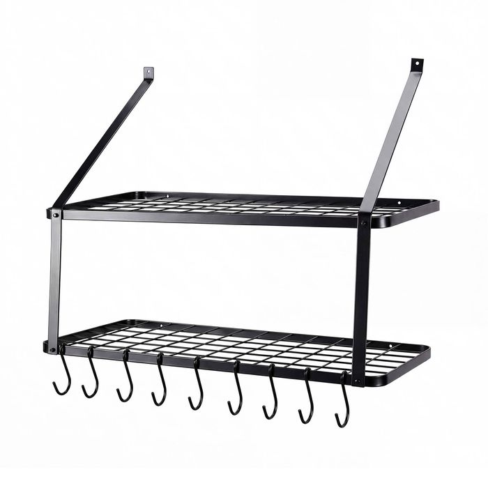 Toque Metal Pot Pan Rack Hanging Kitchen Shelf Wall Mounted Organizer 10 Hooks