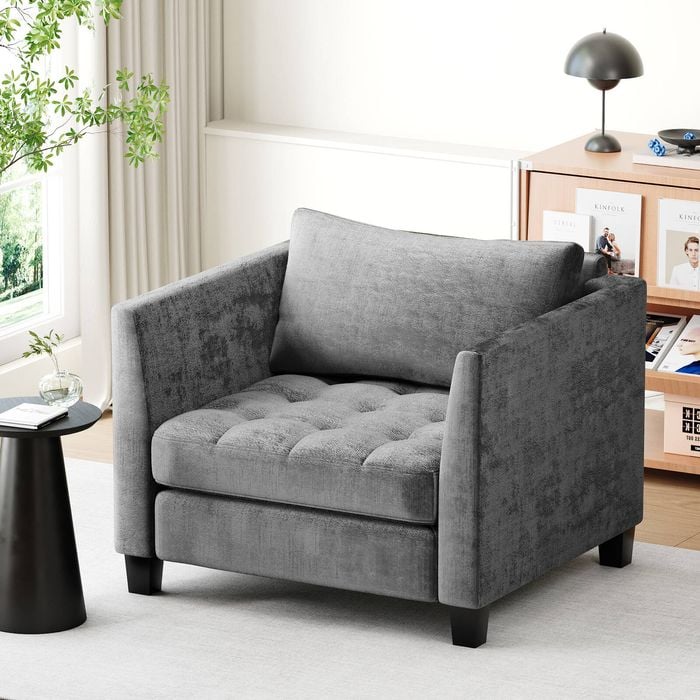 Advwin 1 Seater Sofa Chenille Single Couch Modern Lounge Comfy Armchair Sofa Grey