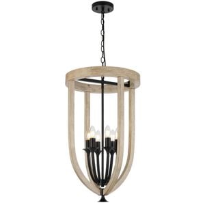 Telbix Hosley Modern Pendant Hanging Lamp Light Metal Wood Black Oak Matte Wood Tones