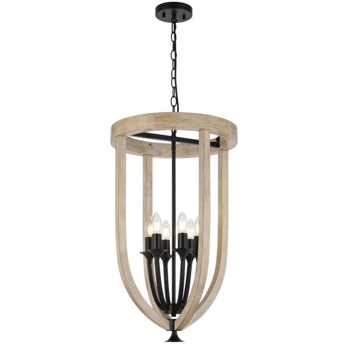 Telbix Hosley Modern Pendant Hanging Lamp Light Metal Wood Black Oak Matte Wood Tones