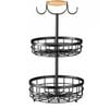 CARLA HOME 2-Tier Fruit Basket Bowl Storage with Wood Lift Handle and Dual Banana Tree Hanger for Kitchen Countertop