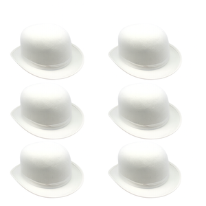 6x BOWLER HAT Party Vintage Costume Derby Felt Dance Halloween Bulk in White