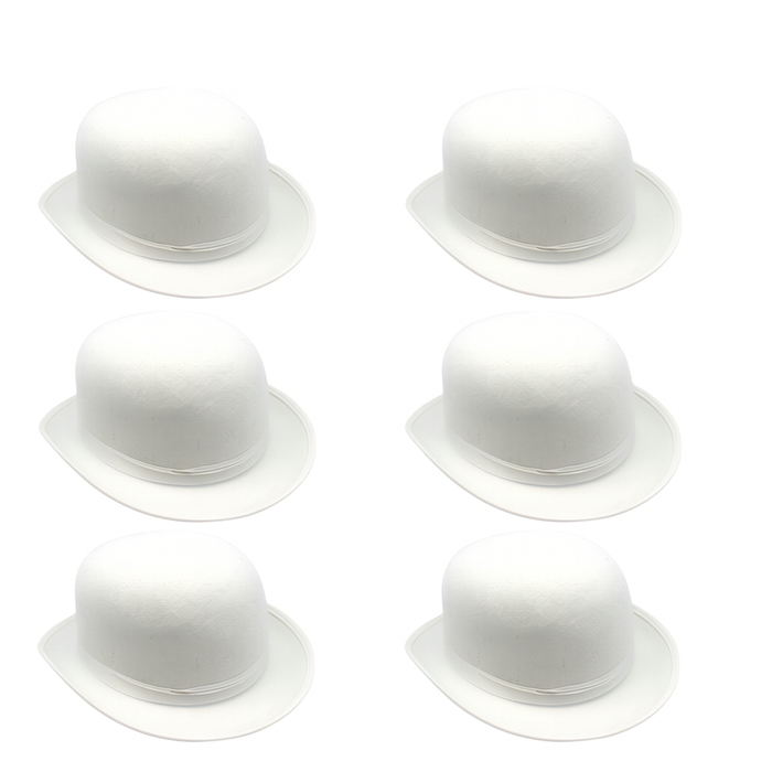 6x BOWLER HAT Party Vintage Costume Derby Felt Dance Halloween Bulk in White