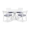 Houston Outdoor 1.2m Round Aluminium Dining Setting White With 4 Santorini Chairs & Navy Stripe Cushions