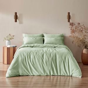 Serene 400TC Bamboo Cotton Sateen Quilt Cover Set Sage - King Bed