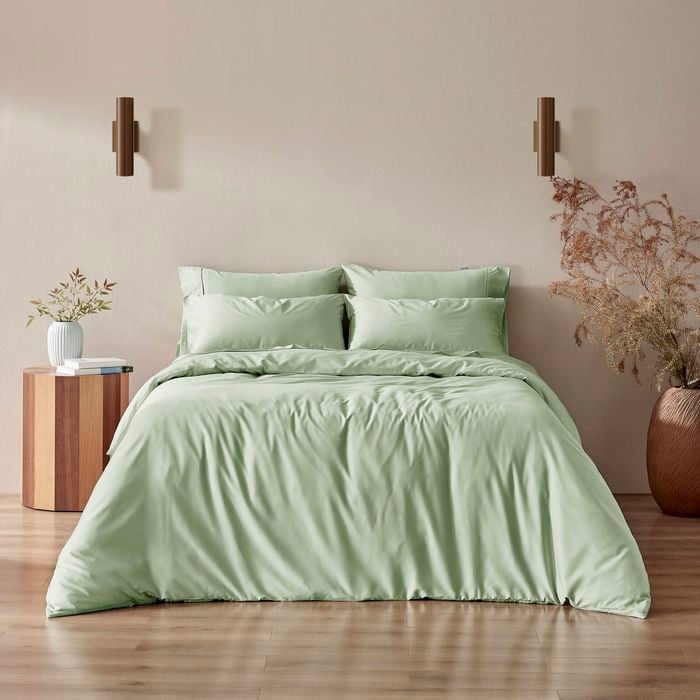 Serene 400tc Bamboo Cotton Sateen Quilt Cover Set Sage - King Bed