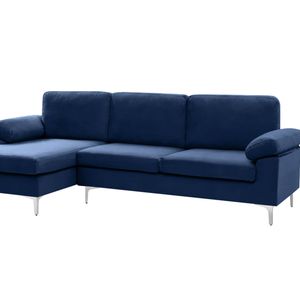 Lemore Velvet Sofa With Left Chaise - Navy Blue