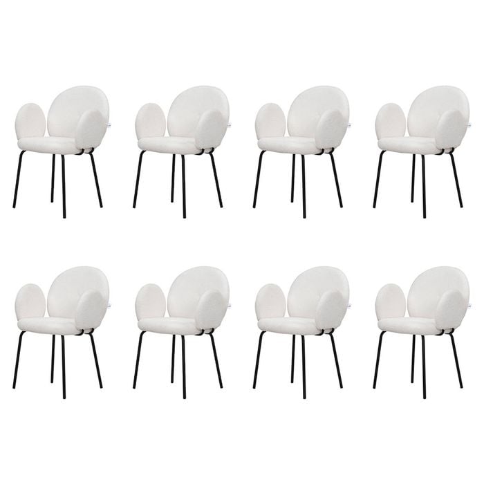Familand Dining Chairs Set of 8 Padded Seat Kitchen Living Room Chair Sherpa in White