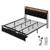 Levede PU Leather LED Metal Bed Frame with USB Charging - King