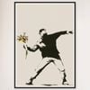 Galrie Banksy Love is in the Air Flower Thrower Artwork - 2003 Limited Edition Print, Black Frame, A3 30 x 42cm (12 x 16inch)