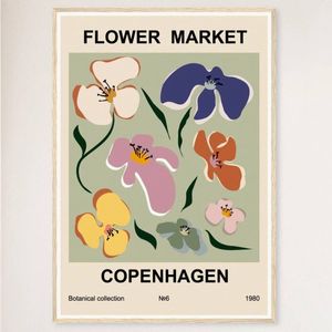 Galrie Flower Market Copenhagen 1980 Art Print - Abstract Floral Poster, Wood Frame, A4 21 x 30cm (8 x 12inch)