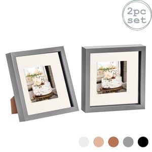 Nicola Spring Acrylic 3D Box Photo Frames with 4" x 4" Mounts - 8" x 8"  - Grey - Pack of 2