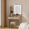 Dressing Table with Mirror Lights, LED Mirror Makeup Stool Set Wooden Vanity Desk Chair, Drawers Shelves Tabletop, Wood
