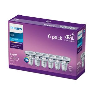 Philips GU10 LED 440Lm Cool White 4.6W Spot - 6 Pack