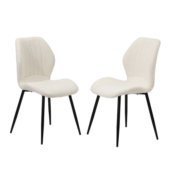 Oikiture Set of 2 Dining Chairs Upholstered Boucle White
