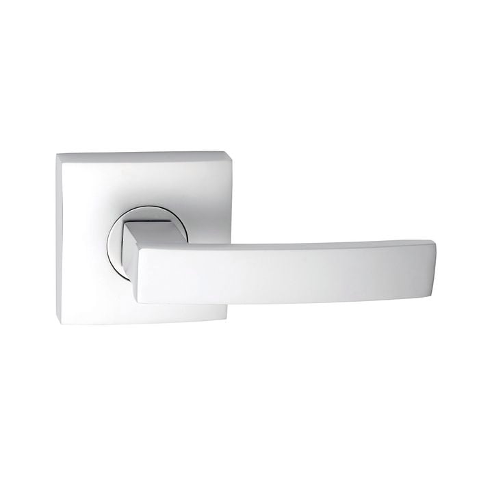 Schlage Satin Pearl Valor Series Angular Square Rose Passage Lever Set 