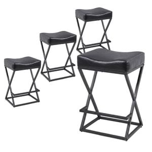 Advwin Bar Stools Set of 4 PU Leather Kitchen Counter Stools w/ U-Shape Cushion & Footrest Bar Chair Black