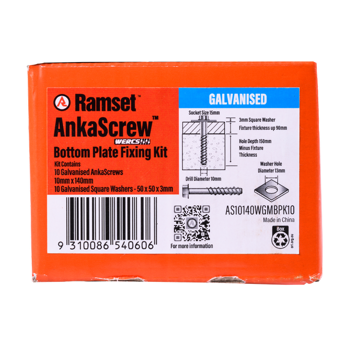 Ramset AnkaScrew Bottom Plate Fixing Kit 10mm x 140mm - 10 Pack