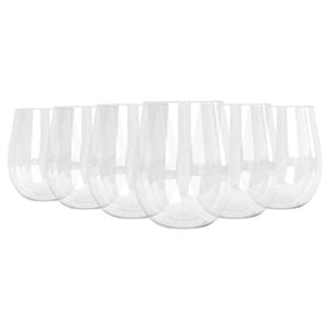 Argon Tableware 600ml Plastic Wine Glasses - Set Of 6 - Clear Reusable Stemless Cocktail Champagne Tumbler Drinking Cups