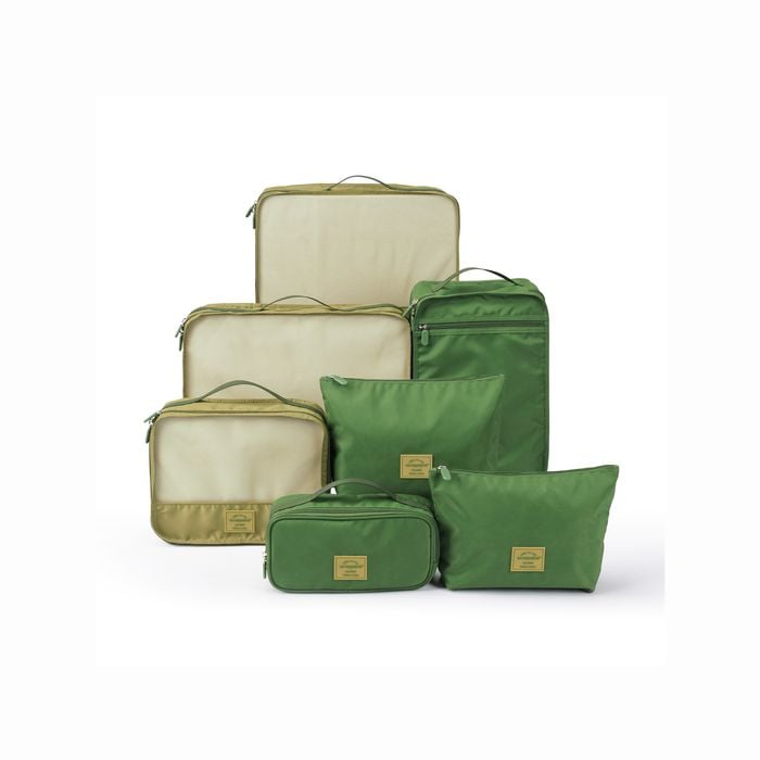 M Square Fashion Design Travel Packing Organizer Business Trip Storage Bags 7pcs Set Green