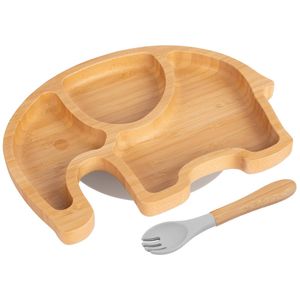 Tiny Dining Bamboo Elephant Baby Weaning Plate & Fork Set