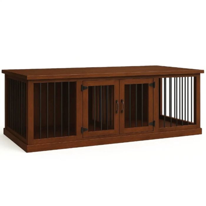 Paws and Willow Double Espresso with Espresso Top  Wooden Dog Crate Hinged Door with Bars