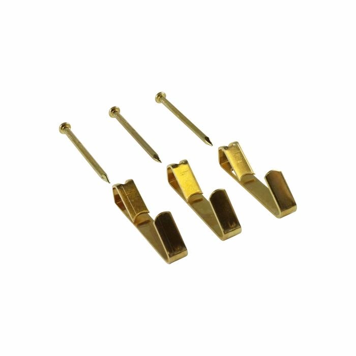 Everhang 20kg Brass Plated Heavy-Duty Picture Hanging Angle Drive Hook - 3 Pack