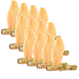 12x 1920s FLAPPER HEADBAND Headpiece Feather Sequin Charleston Gatsby Party BULK Gold/Orange