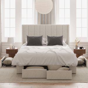 Emilie King Ivory White Boucle Four Extra Large Drawer Bed Frame