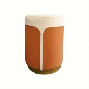 Lifebay Solid Wood Frame Microfiber Leather Circular Dressing Stool in Orange Color