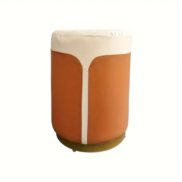Lifebay Solid Wood Frame Microfiber Leather Circular Dressing Stool in Orange Color