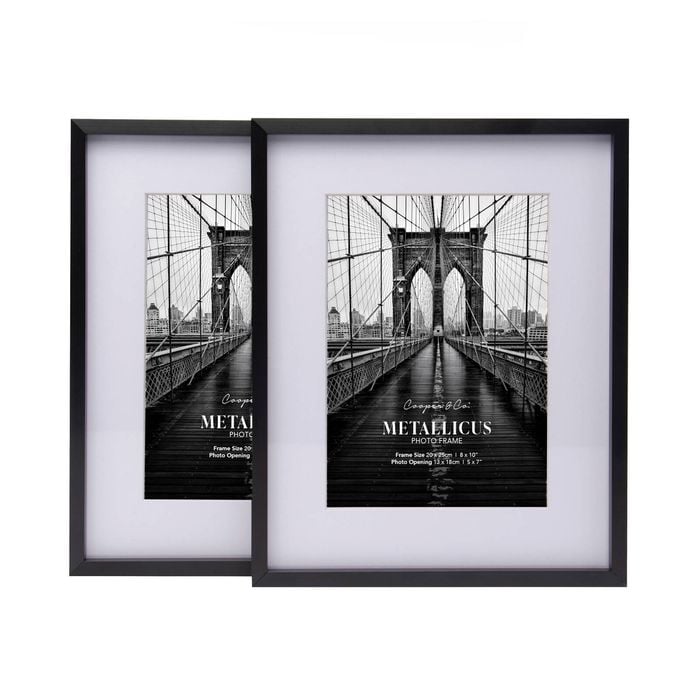 Cooper & Co. 8 x 10inch Mat to 5 x 7inch Set of 2 Black Premium Metallicus Metal Photo Frames