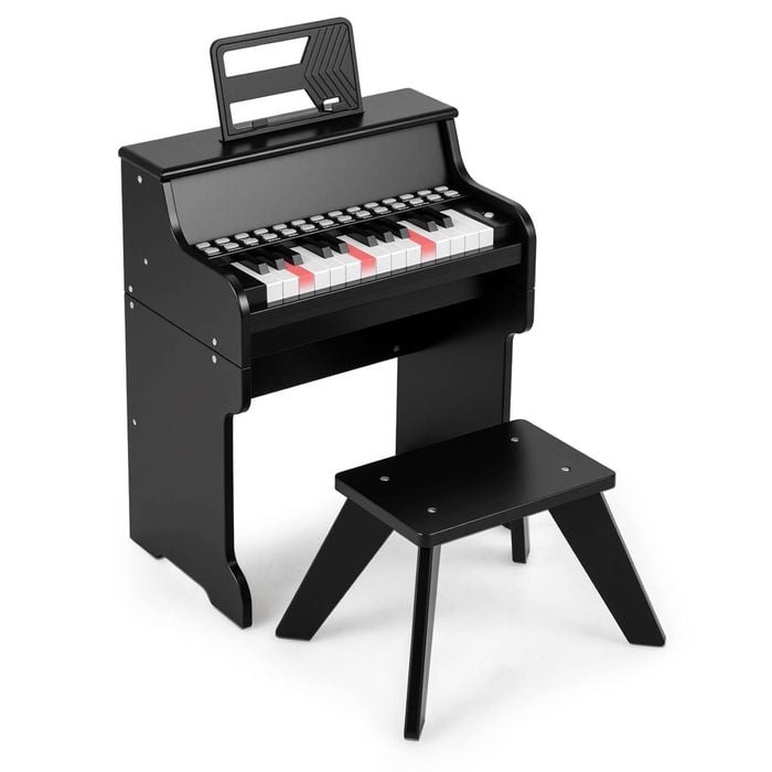 Costway 25-key Digital Piano & Stool Set Mini Keyboard Musical Toy Black