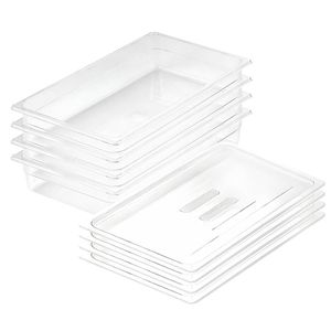 SOGA 1/1 GN Polycarbonate Food Pan 100mm Clear 4 Pack with Lids