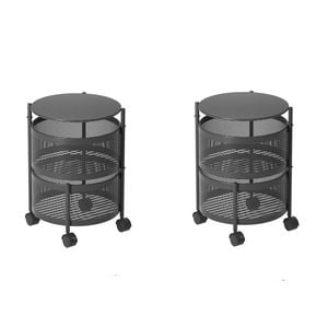 SOGA 2X 2 Tier Steel Round Rotating Carts with Wheels
