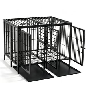 BingoPaw Huge Strong Dog Crate Pet Double Dog Cage Kennel Training Guard Playpen with 2 Trays 130.5x100x100cm