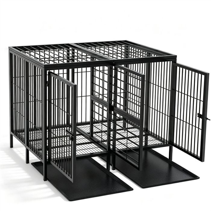 BingoPaw Huge Strong Dog Crate Pet Double Dog Cage Kennel Training Guard Playpen with 2 Trays 130.5x100x100cm