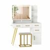 Costway Vanity Set Charging Station Table Chair Light Mirror 4 Drawer