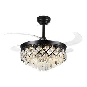 Windora Seraphine 42" Black Lattice Crystal Chandelier DC Ceiling Fan w/ 3CCT LED Remote Control
