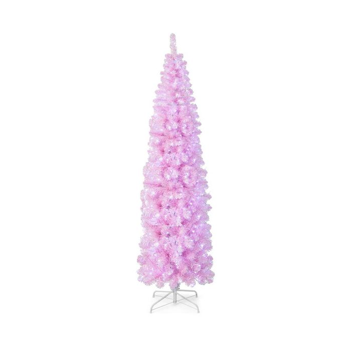 Costway Pre-lit Artificial Christmas Tree Hinged Pencil Xmas Tree w/350 LED Lights