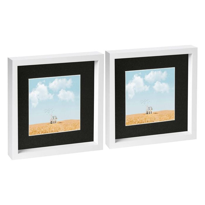 Nicola Spring 10" x 10" White 3D Box Photo Frames - 6" x 6" Mount - Pack of 2