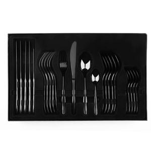Sherwood Home Premium Black Titanium Steel 24 Piece Cutlery Set - Knife/fork/spoon