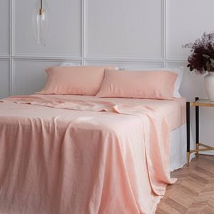 Bedding Co. Sheet Set 100% French Flax Linen Soft Pink Queen