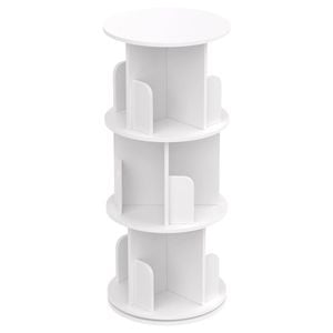 Advwin 3-Tier Rotating Bookshelf 360° Spin Book Organizer Corner Storage Rack Display Unit, White, 40×40x95cm