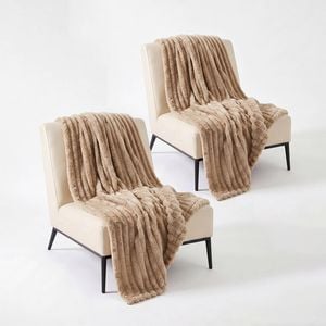 SOGA 2 Pack Light Coffee Flannel Polyester Throw Blanket 150x200cm